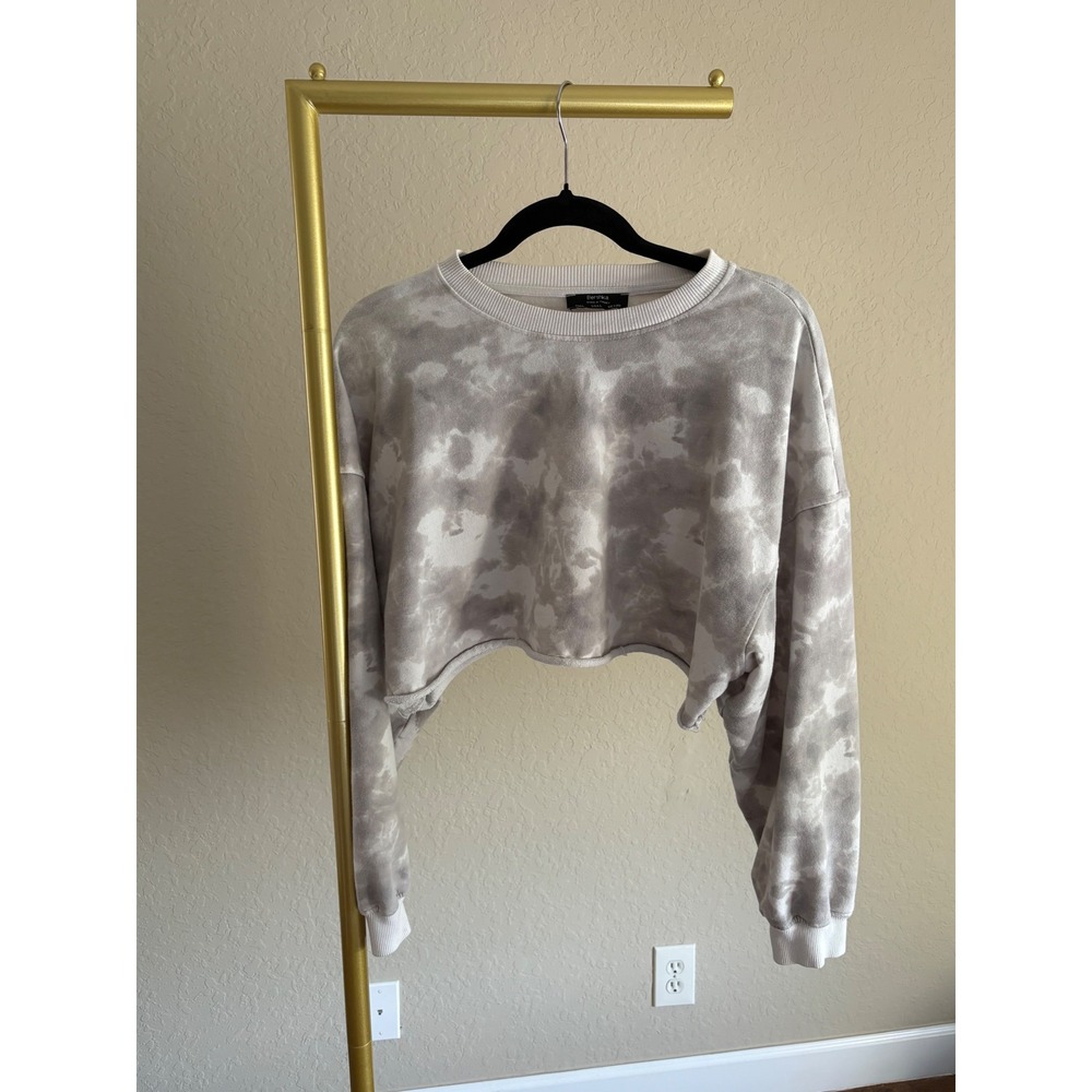 Bershka Tie Dye Cropped Sweatshirt Raw Hem Women's L Athleisure Streetwear